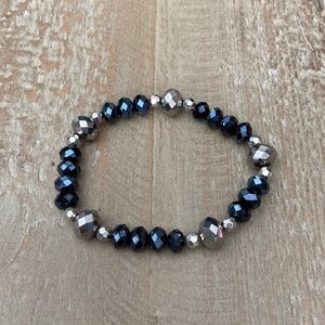 Loft Black and Silver Beaded / Jeweled Stretch Bracelet - Brand New